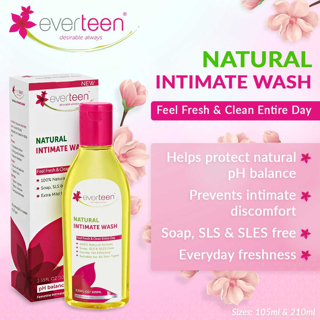 everteen Combo: Bikini Line Hair Remover Natural Crème (50g) and Natural Intimate Wash (105ml) for Women - everteen