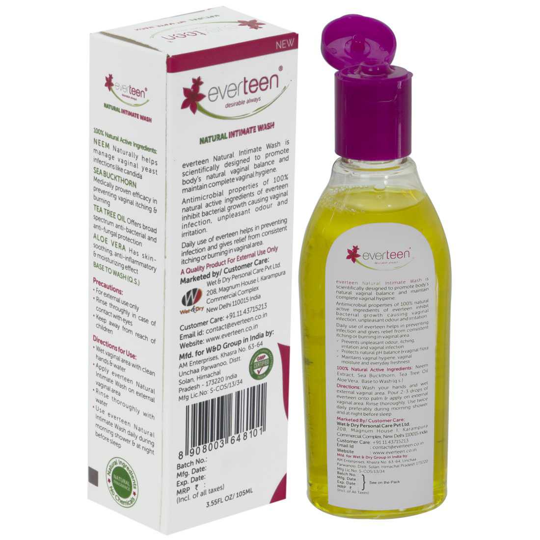 everteen Combo: Bikini Line Hair Remover Natural Crème (50g) and Natural Intimate Wash (105ml) for Women - everteen