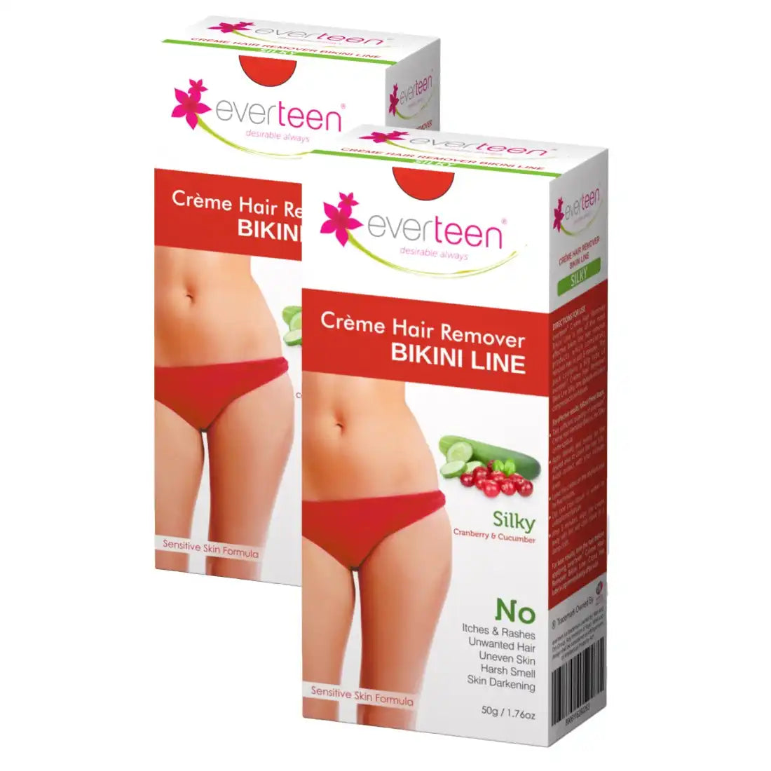everteen SILKY Bikini Line Hair Remover Cream 50g with Cranberry and Cucumber - everteen