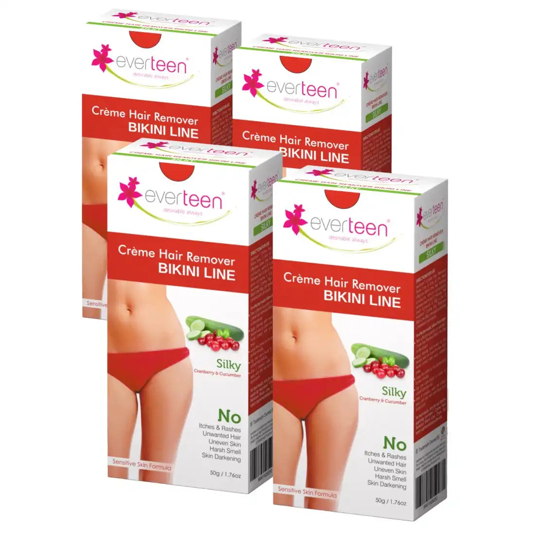 everteen SILKY Bikini Line Hair Remover Cream 50g with Cranberry and Cucumber - everteen