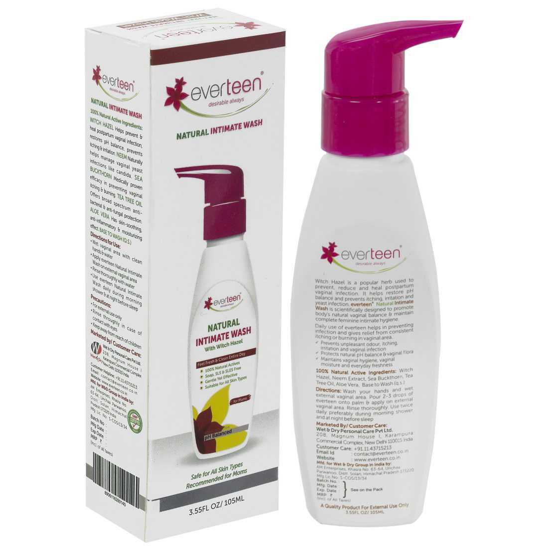 everteen Value Combo - Bikini Line Hair Removal Creme RADIANCE and Witch Hazel Intimate Wash 105ml for Women - everteen