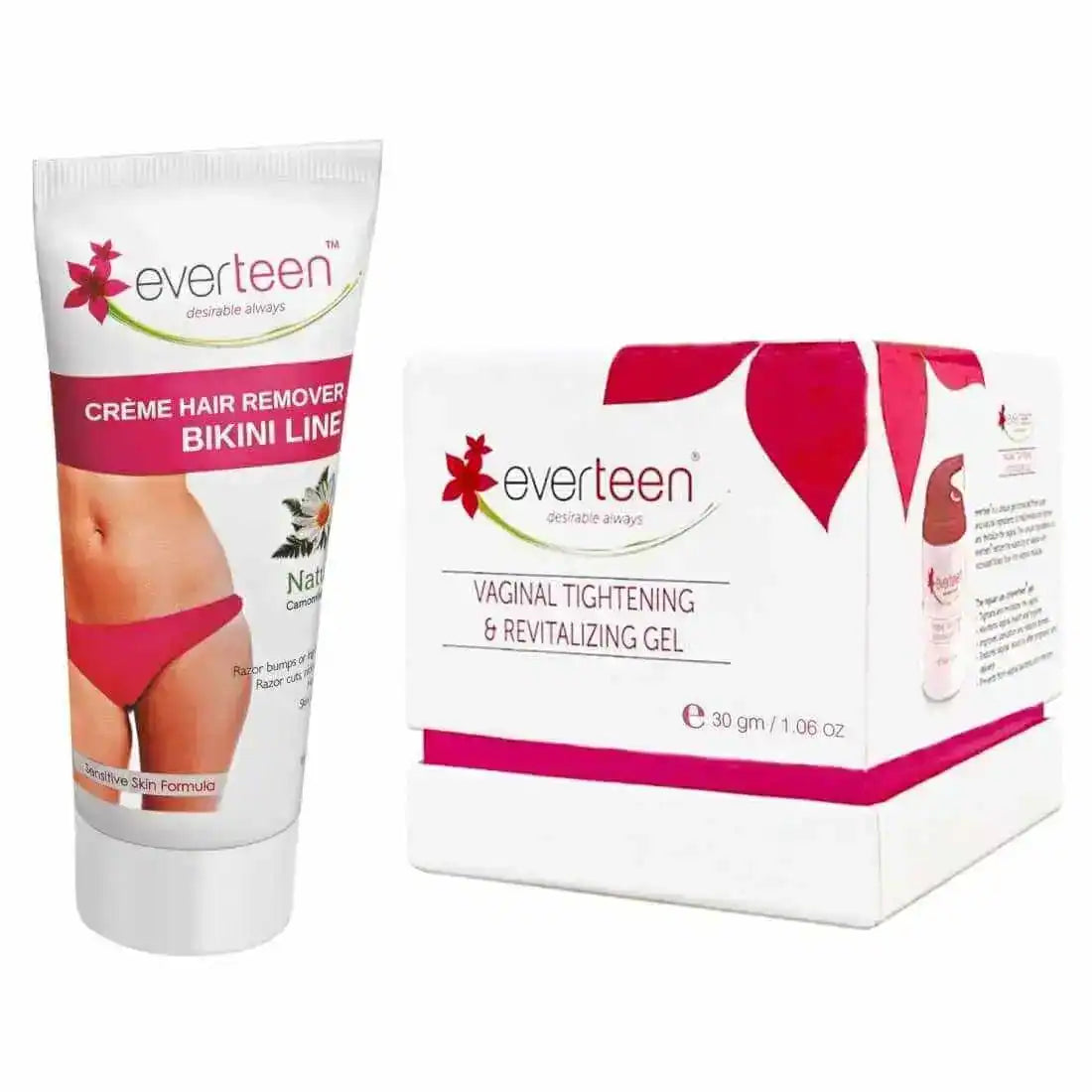 everteen Combo: Bikini Line Hair Remover Creme 50g and V Gel 30g for Women - everteen