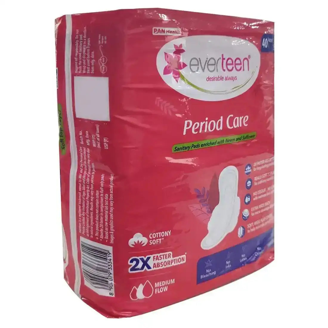everteen Period Care XL Soft 40 Sanitary Pads Enriched with Neem and Safflower For Medium Flow - everteen