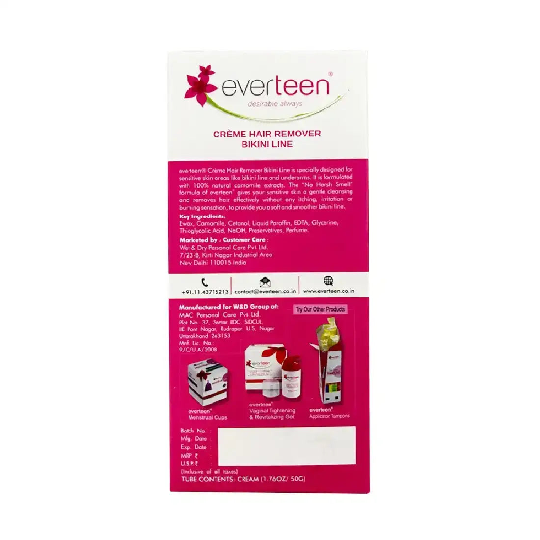 everteen Natural Bikini Line Hair Remover Cream 50g for Women - everteen