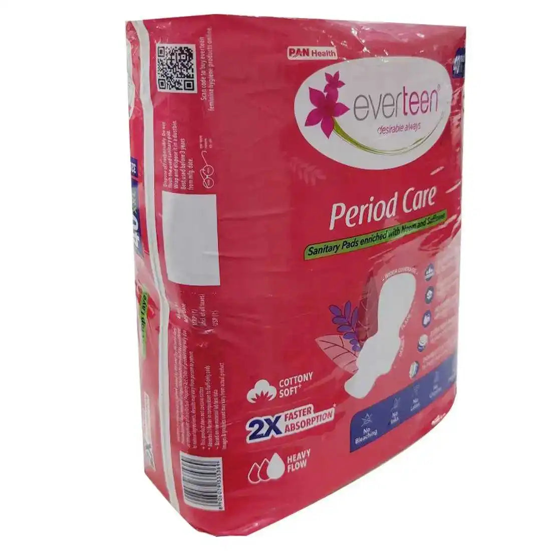 everteen Period Care XXL Neem-Safflower Sanitary Pads with Double Flaps - 40 Pads, 320mm - everteen