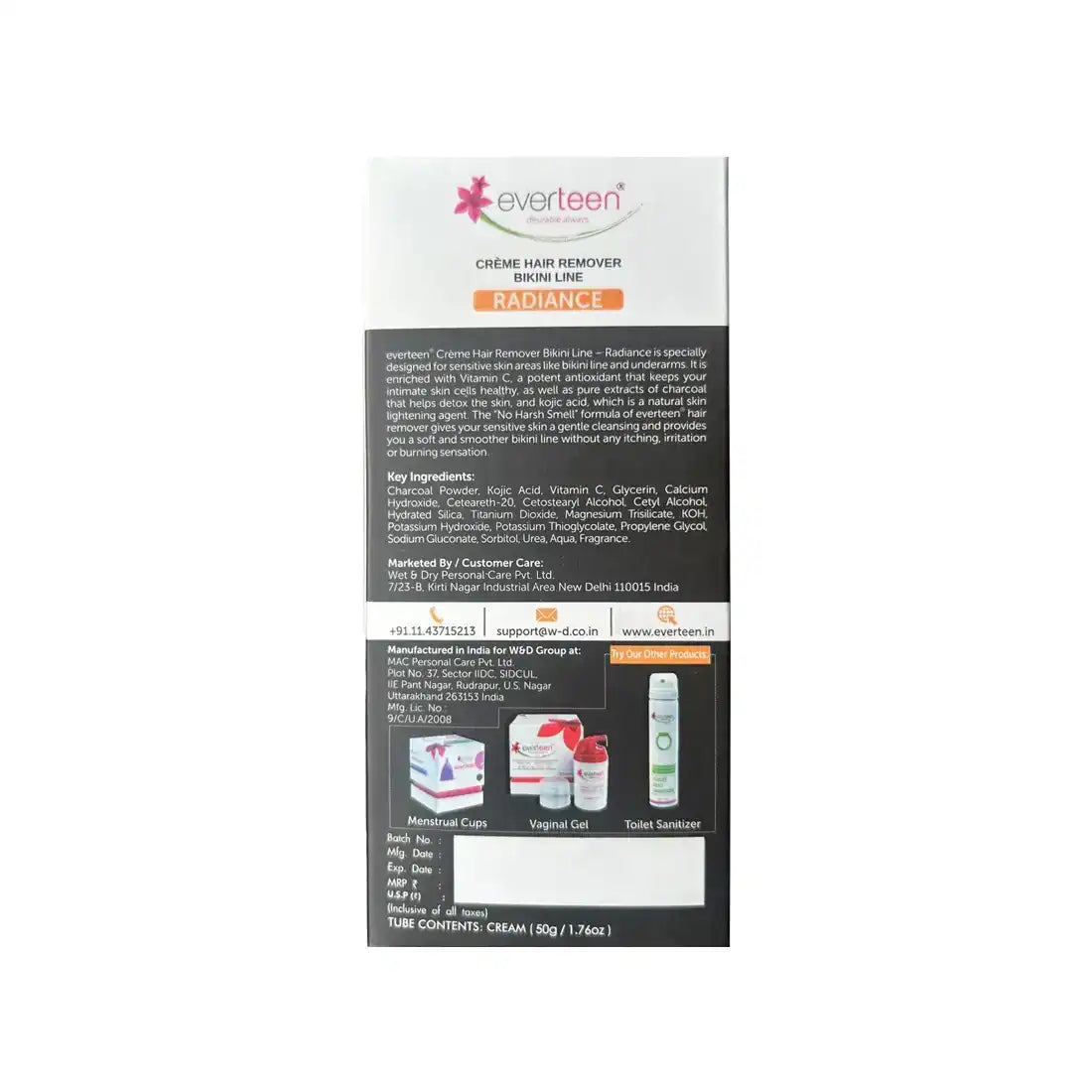 everteen RADIANCE Bikini Line Hair Removal Cream 50g for Women - everteen