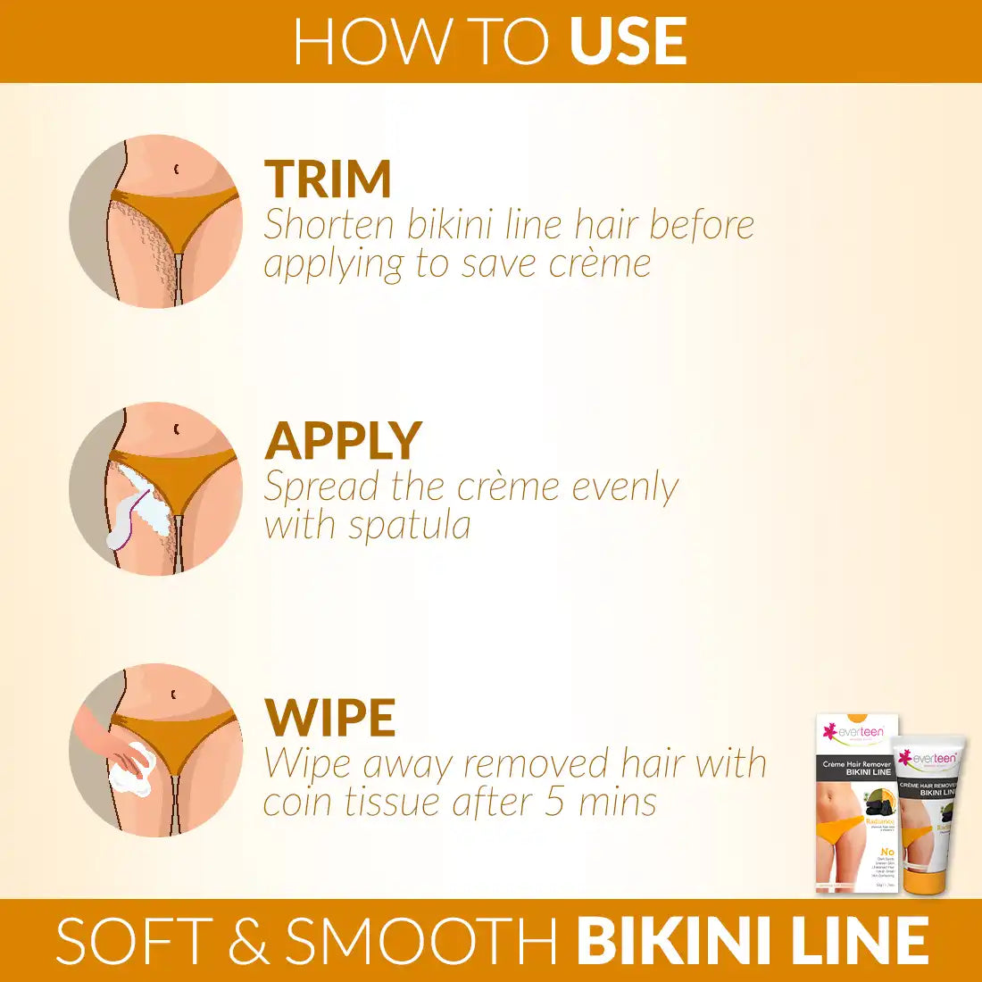 everteen RADIANCE Bikini Line Hair Removal Cream 50g for Women - everteen