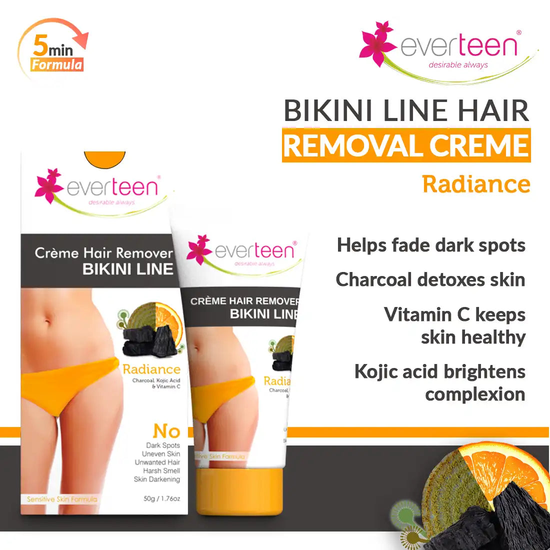 everteen RADIANCE Bikini Line Hair Removal Cream 50g for Women - everteen