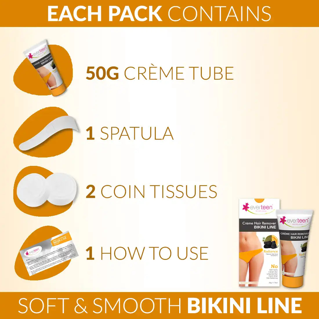 everteen RADIANCE Bikini Line Hair Removal Cream 50g for Women - everteen