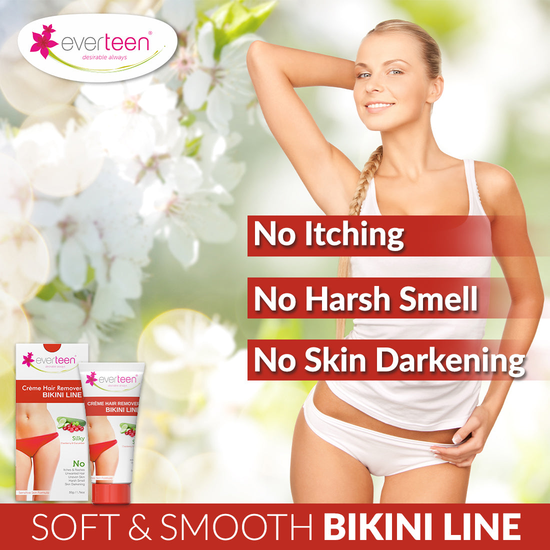 everteen Value Combo - Bikini Line Hair Remover Creme SILKY and Natural Intimate Wash 105ml for Women - everteen