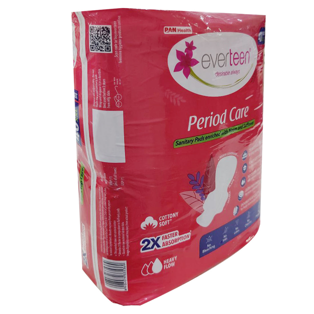 everteen Period Care XXL Neem-Safflower Sanitary Pads with Double Flaps - 40 Pads, 320mm - everteen