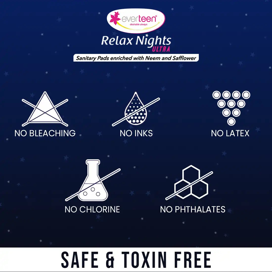 everteen XXL Relax Nights Ultra Thin 40 Sanitary Pads with Neem and Safflower, Menstrual Cramps Roll-On Inside Pack - everteen