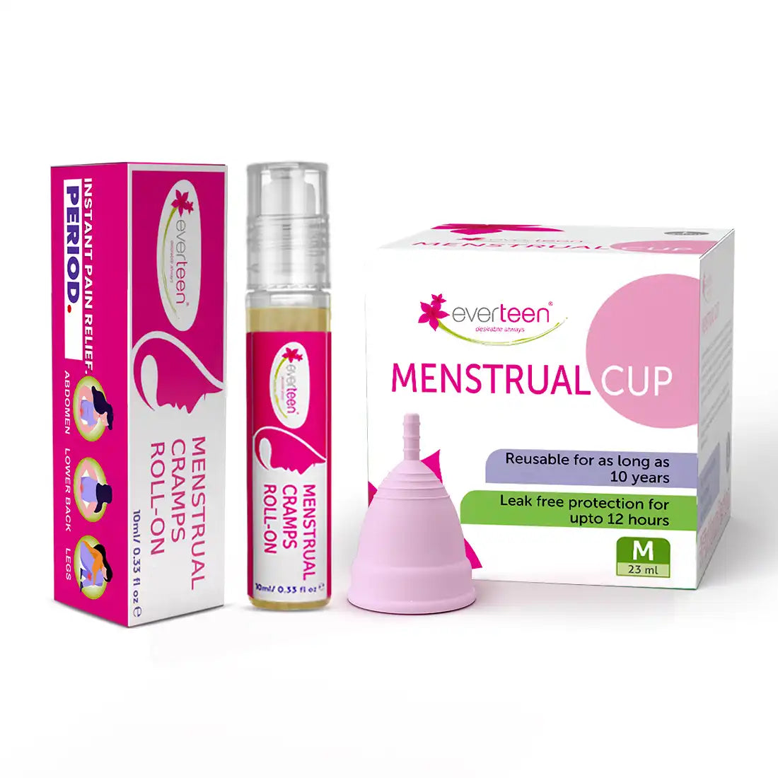 everteen Combo - Menstrual Cup and Menstrual Cramps Roll-On For Periods in Women - everteen