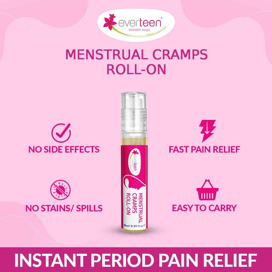 everteen Menstrual Cramps Roll-On for Period Pain Relief in Women - 10ml - everteen