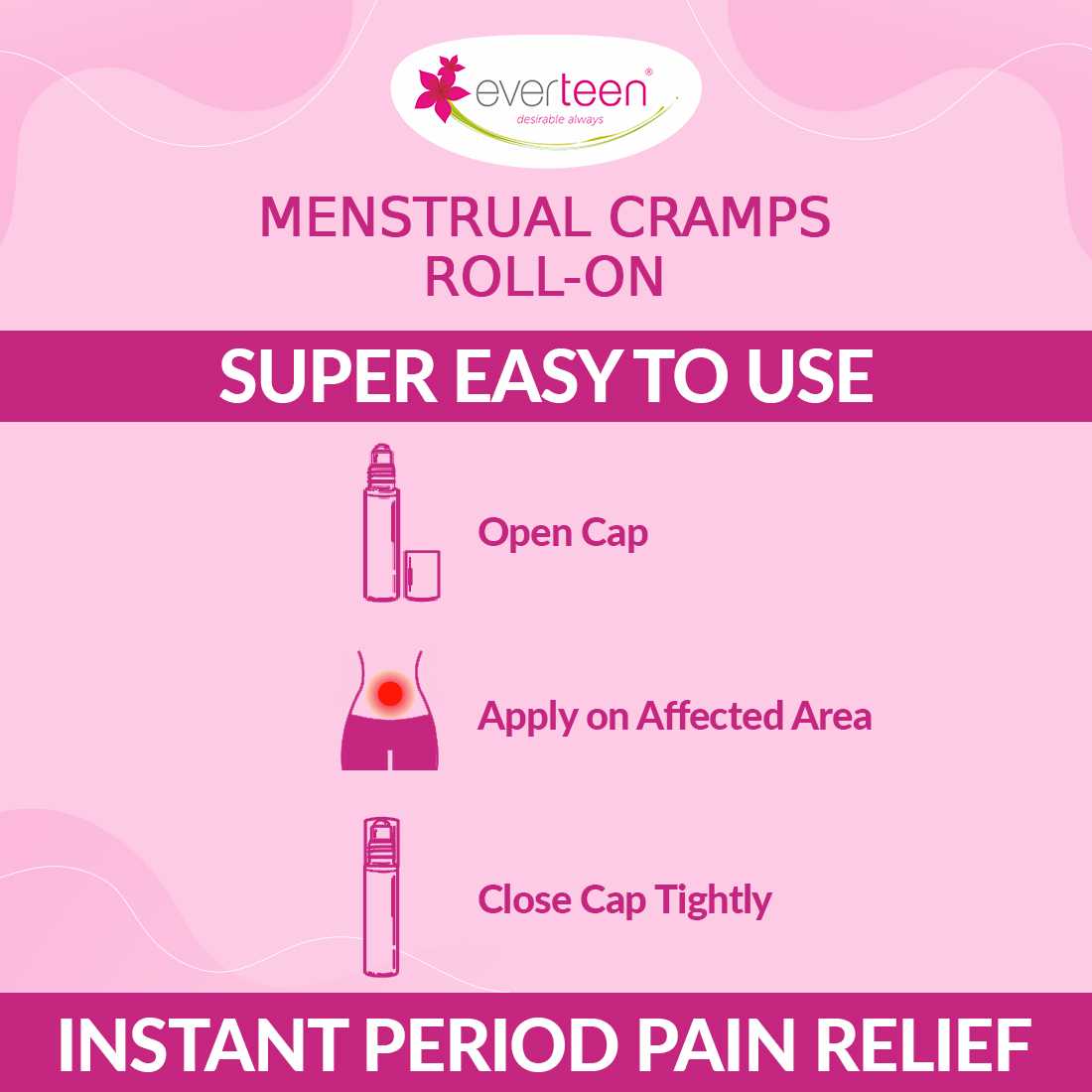 everteen Menstrual Cramps Roll-On for Period Pain Relief in Women - 10ml - everteen