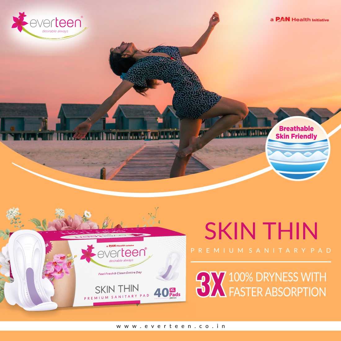 everteen SKIN THIN Premium XL Sanitary Pads Mega Pack for Periods in Women - 40 Pads (280mm) - everteen