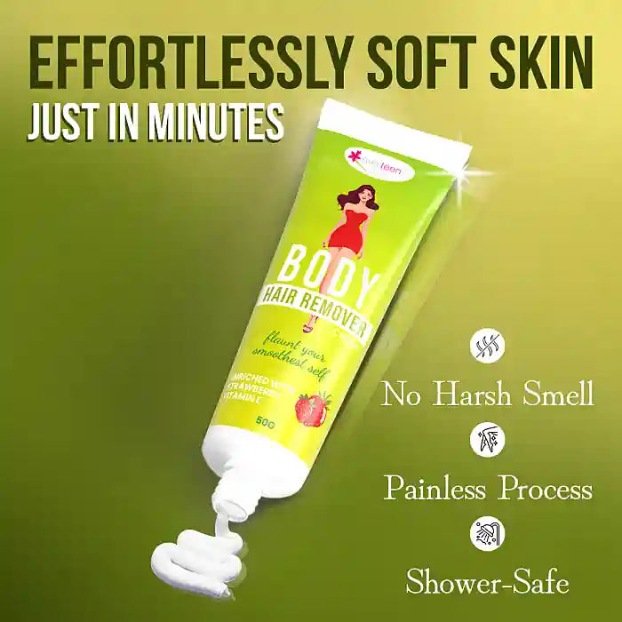 everteen Body Hair Remover Cream for Women enriched with Strawberry, Vitamin E, Almond Oil and Allantoin - 50g