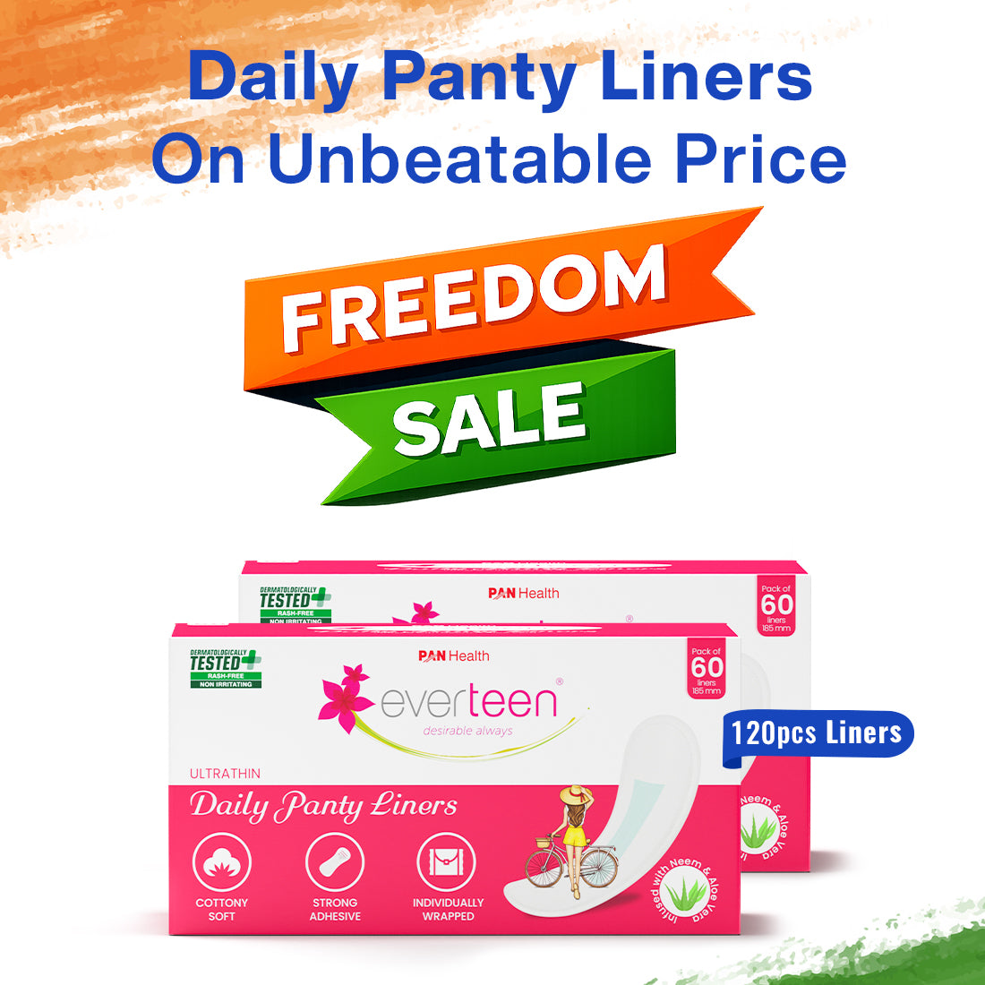 everteen Daily Panty Liners with Neem, Aloe Vera for Vaginal Discharge and Urinary Incontinence in Women