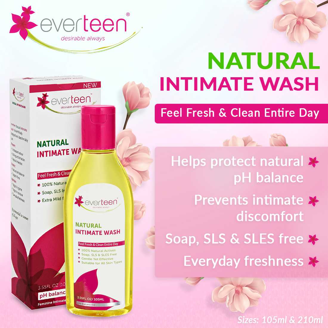 everteen Value Combo - Bikini Line Hair Remover Creme SILKY and Natural Intimate Wash 105ml for Women - everteen