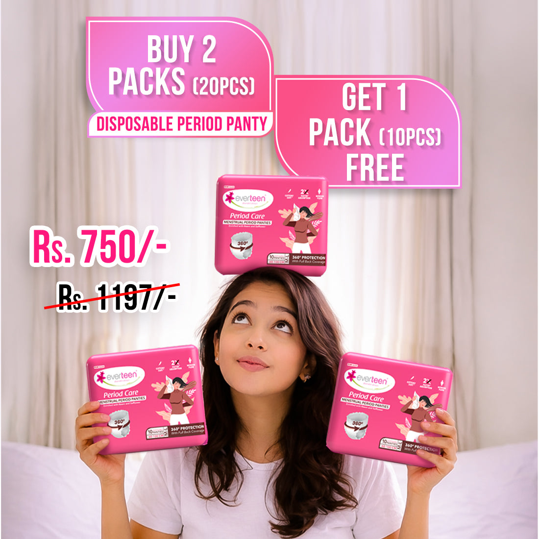 B2G1 Offer: Buy 2 Packs everteen Disposable Period Panties, Get 1 Pack Free