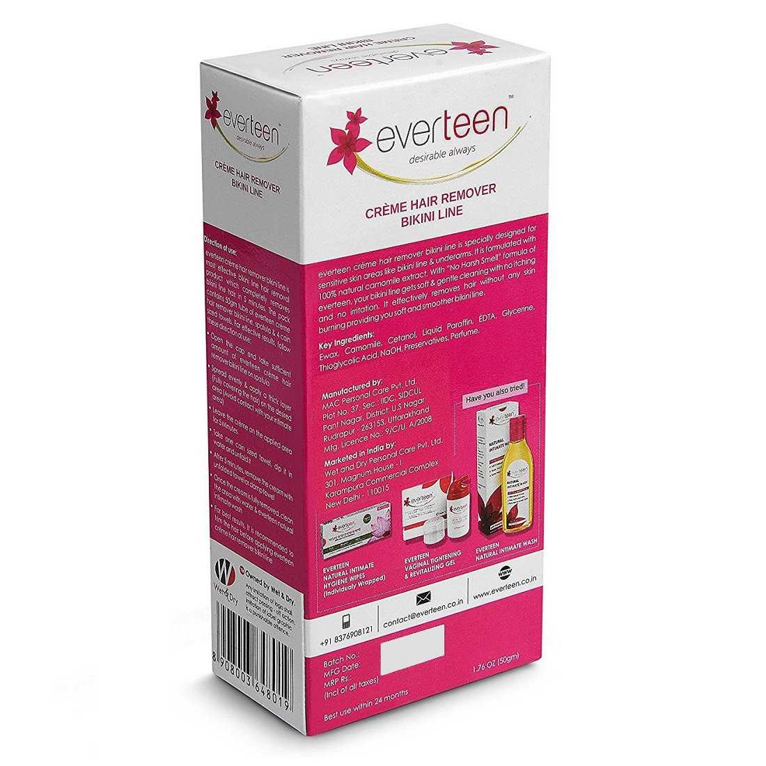 everteen Combo: Bikini Line Hair Remover Creme (50g) & XL Soft Sanitary Napkin Pads with Neem and Safflower (20 Pads, 280mm) - everteen