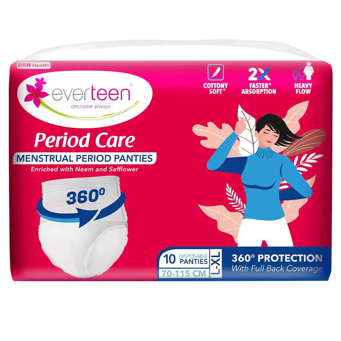 everteen Period Care Period Panties With 360° Protection, Cottony Soft, Enriched with Neem and Safflower - 10N - everteen