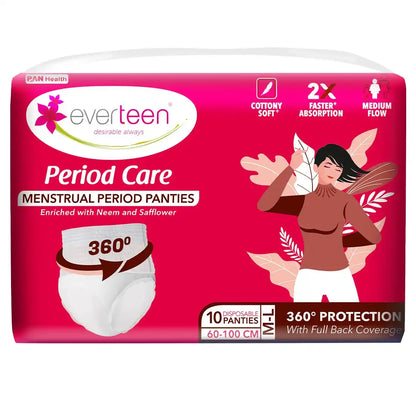 everteen Period Care Period Panties With 360° Protection, Cottony Soft, Enriched with Neem and Safflower - 10N - everteen