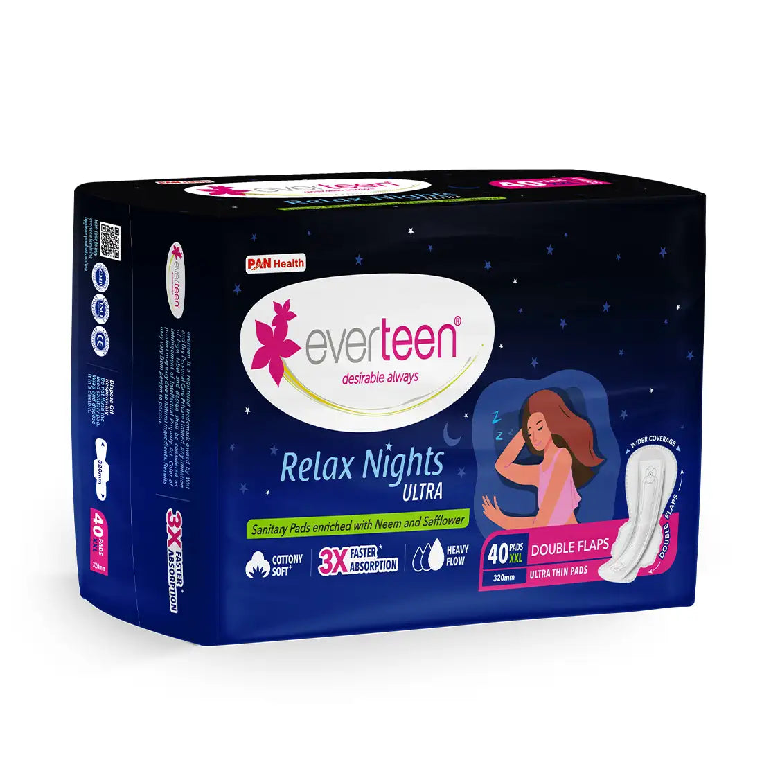 everteen XXL Relax Nights Ultra Thin 40 Sanitary Pads with Neem and Safflower - everteen