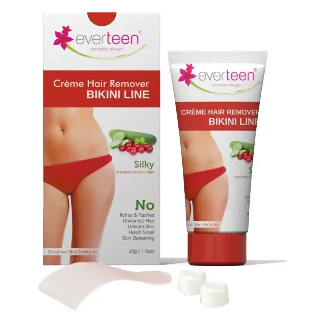 everteen SILKY Bikini Line Hair Remover Cream 50g with Cranberry and Cucumber - everteen