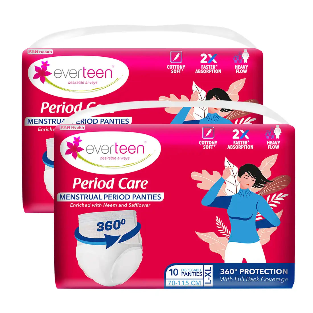 everteen Period Care Period Panties With 360° Protection, Cottony Soft, Enriched with Neem and Safflower - 10N - everteen