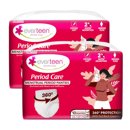 everteen Period Care Period Panties With 360° Protection, Cottony Soft, Enriched with Neem and Safflower - 10N - everteen