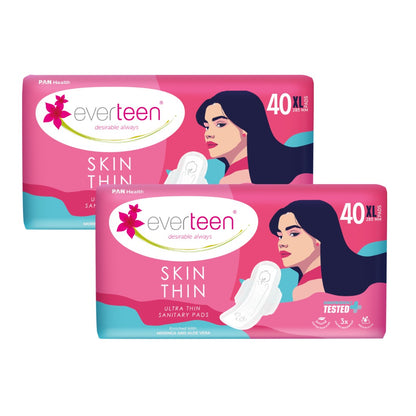 everteen SKIN THIN Ultrathin XL Sanitary Pads with Moringa & Aloe Vera (40 Pads, 285mm) - Dermatologically Tested, Rash-Free Protection for Active Women