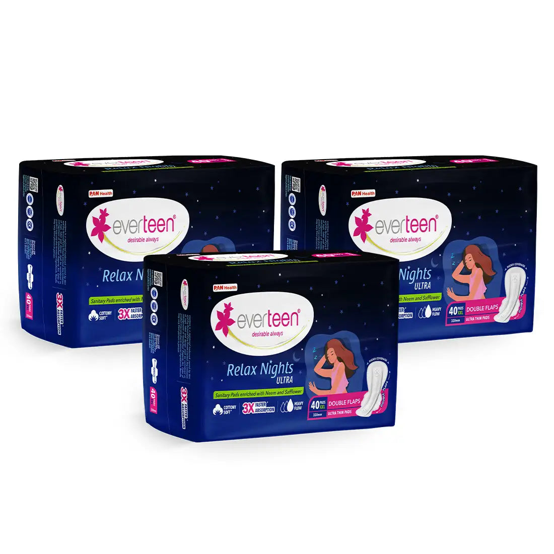 everteen XXL Relax Nights Ultra Thin 40 Sanitary Pads with Neem and Safflower - everteen