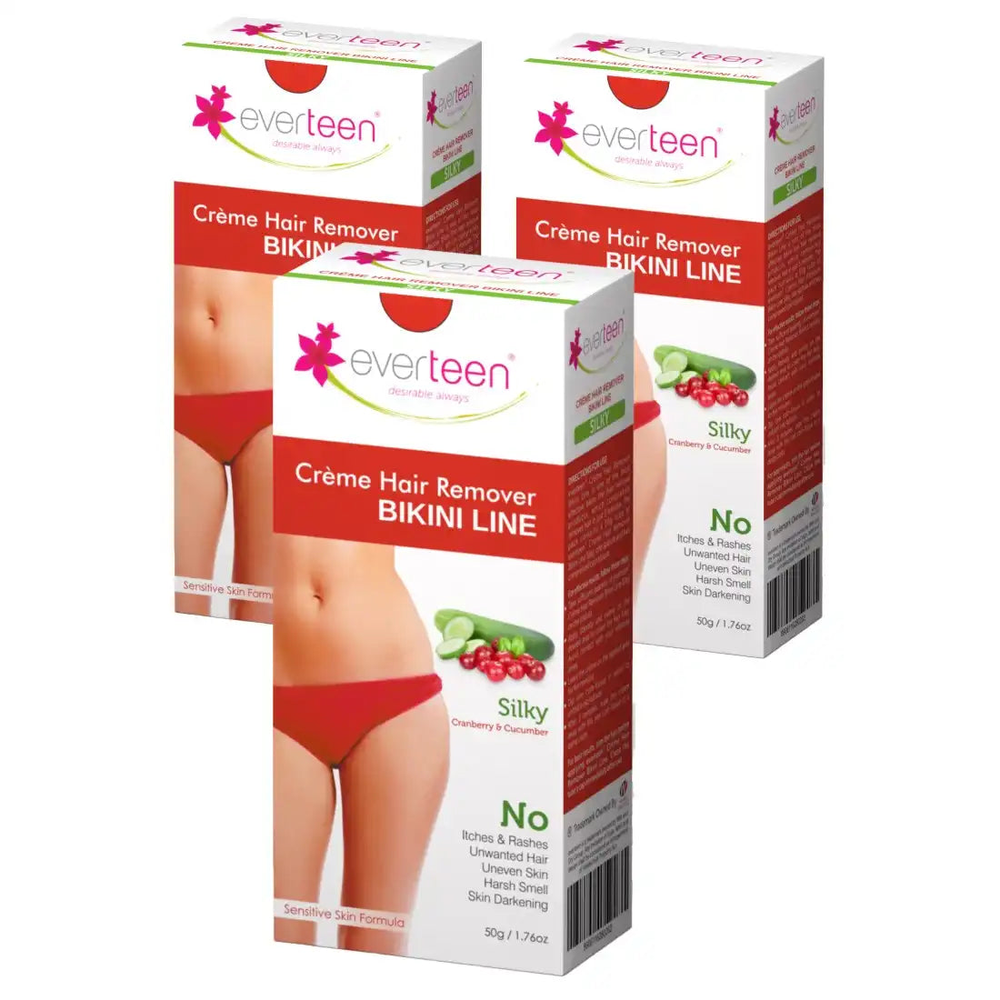 everteen SILKY Bikini Line Hair Remover Cream 50g with Cranberry and Cucumber - everteen