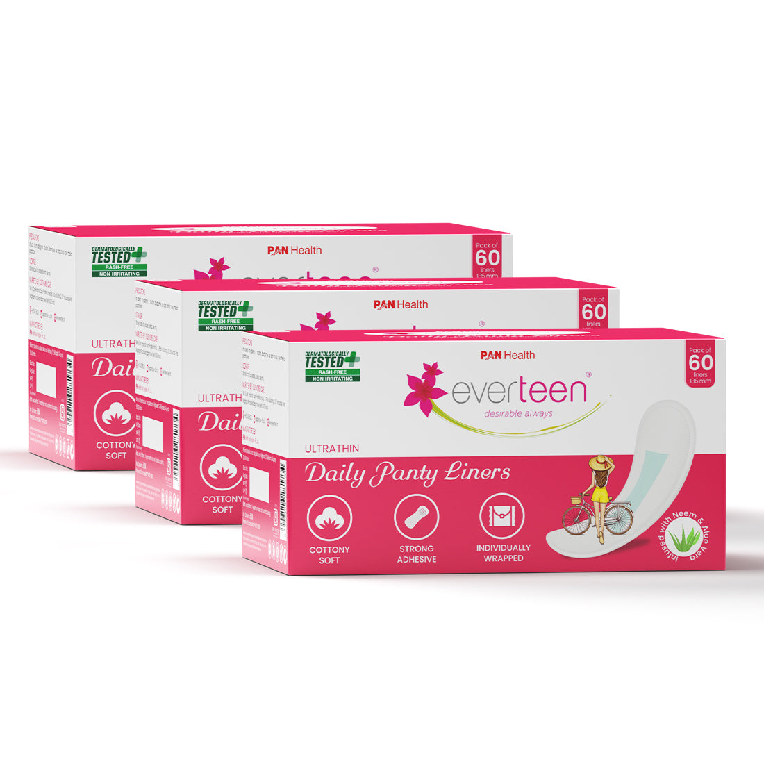everteen Daily Panty Liners with Neem, Aloe Vera for Vaginal Discharge and Urinary Incontinence in Women