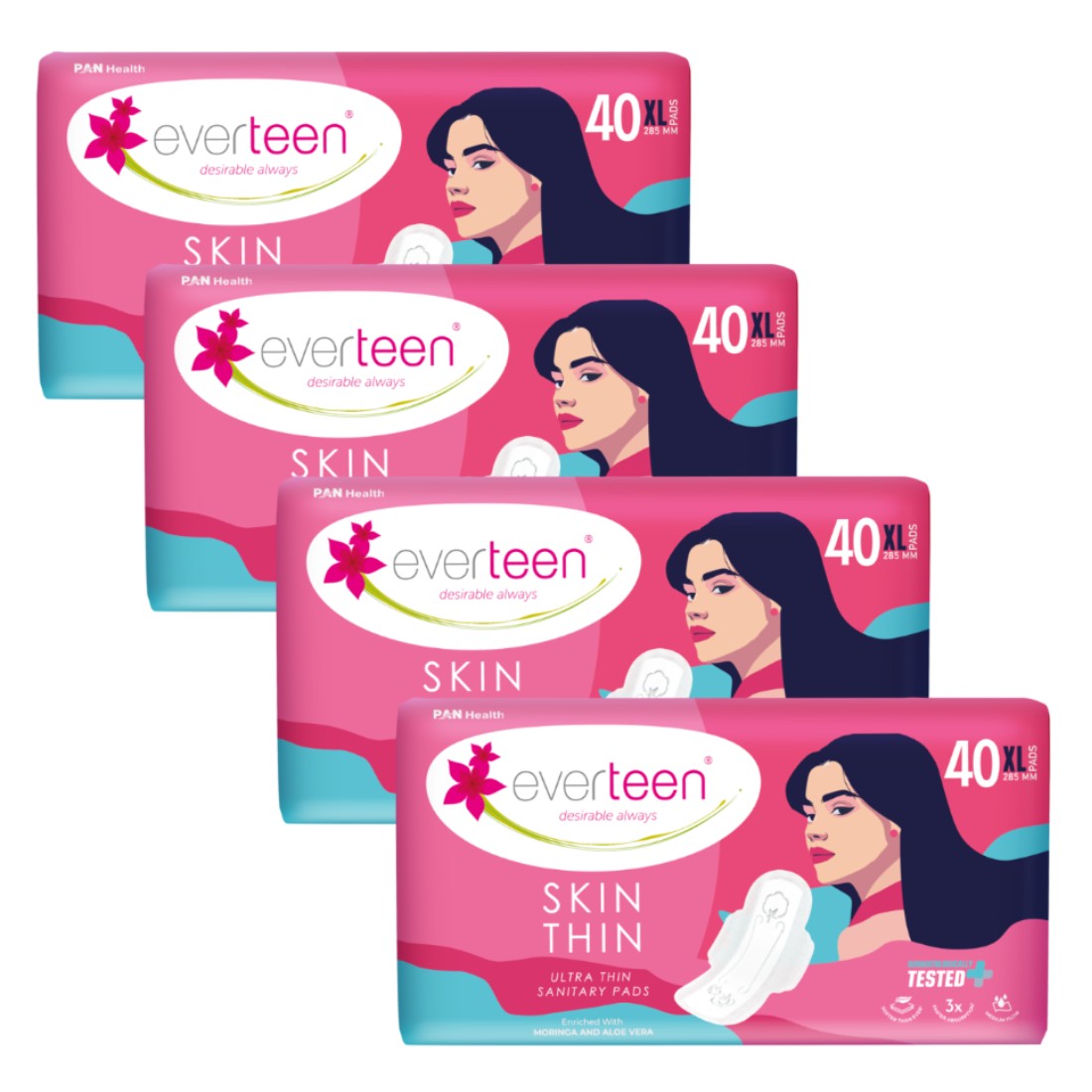 SKIN THIN Ultra XL Sanitary Pads with Moringa & Aloe Vera (40 Pads, 285mm)