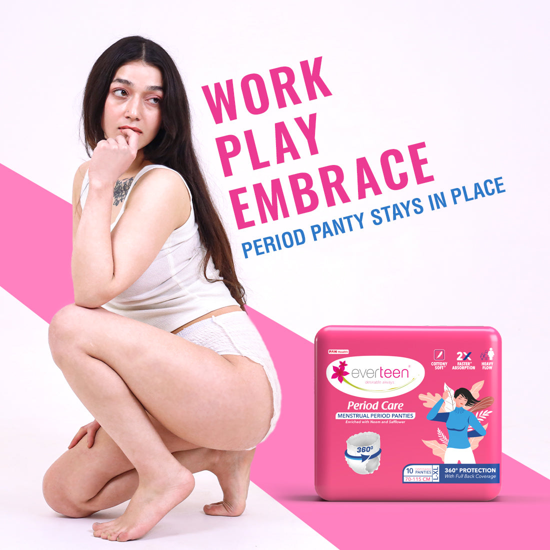 everteen Disposable Period Panties, Enriched with Neem and Safflower - 10N