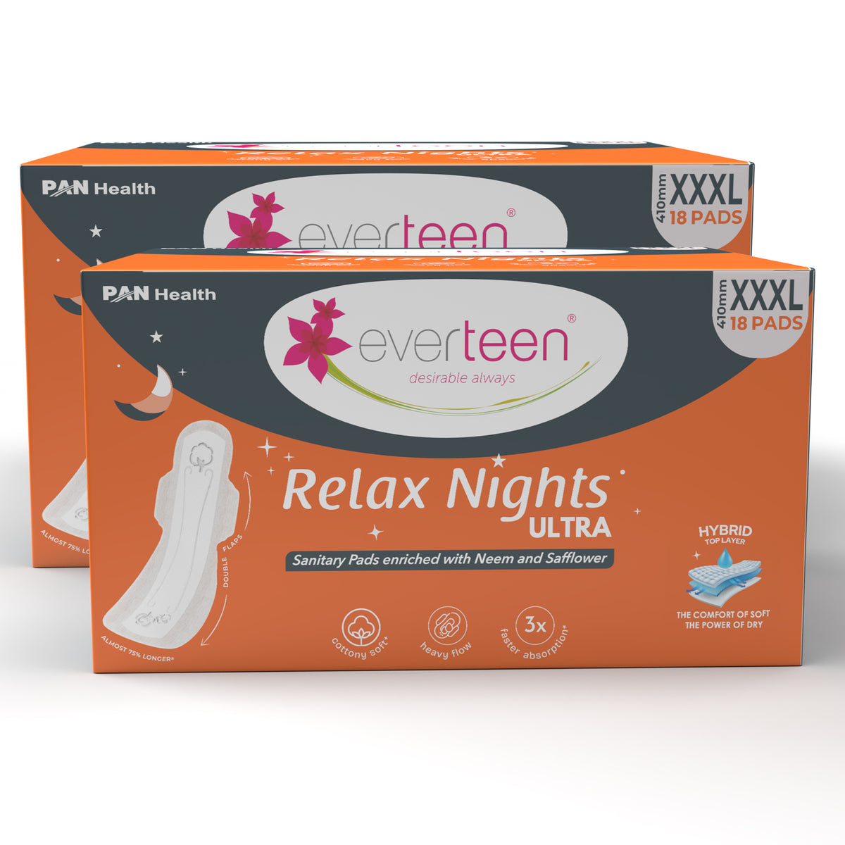 XXXL Relax Nights Ultra Sanitary Pads with Neem and Safflower - (410mm)