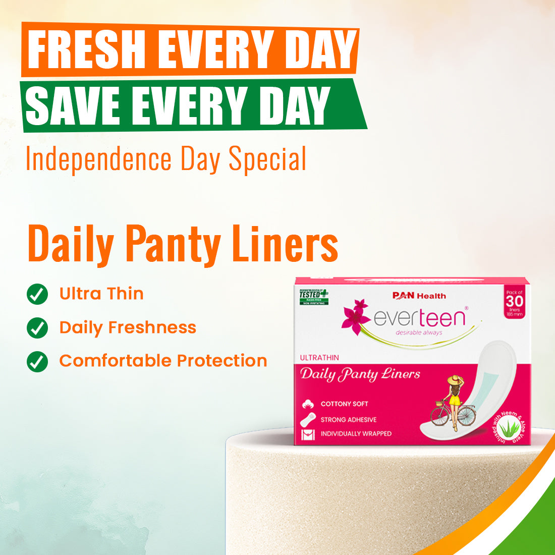 everteen Daily Panty Liners with Neem, Aloe Vera for Vaginal Discharge and Urinary Incontinence in Women
