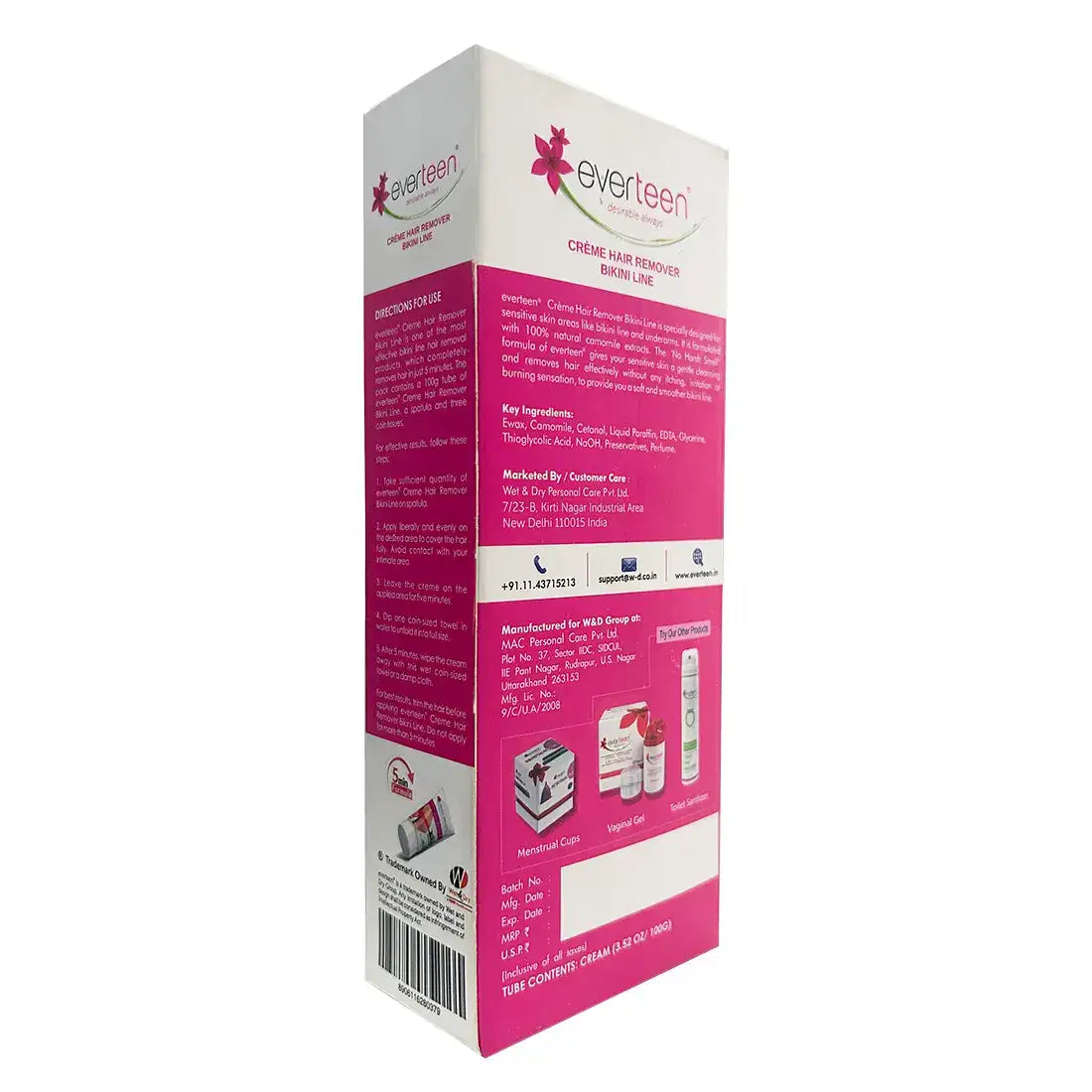 everteen Natural Bikini Line Hair Remover Cream 100g for Women - everteen