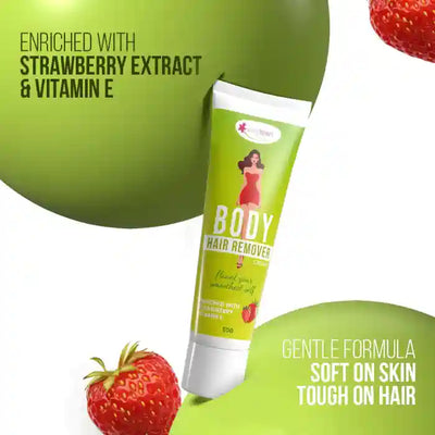 Body Hair Remover Cream with Strawberry, Vitamin E, Almond Oil and Allantoin - 50g