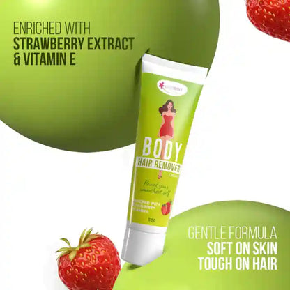 everteen Body Hair Remover Cream for Women enriched with Strawberry, Vitamin E, Almond Oil and Allantoin - 50g