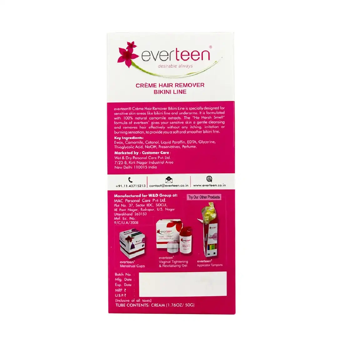 everteen Combo Bikini Line Hair Remover Creme 50g & XL Dry Sanitary Napkin Pads with Neem and Safflower - (20 Pads, 280mm) - everteen