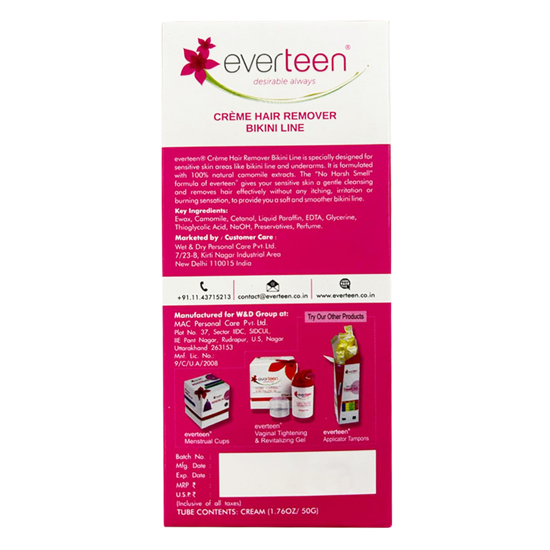 everteen Combo: Bikini Line Hair Remover Creme 50g and V Gel 30g for Women - everteen