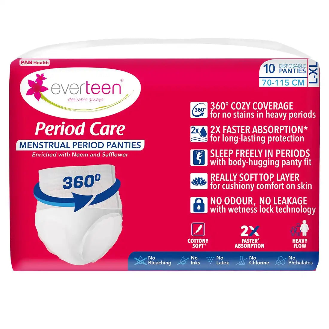 everteen Period Care Period Panties With 360° Protection, Cottony Soft, Enriched with Neem and Safflower - 10N - everteen