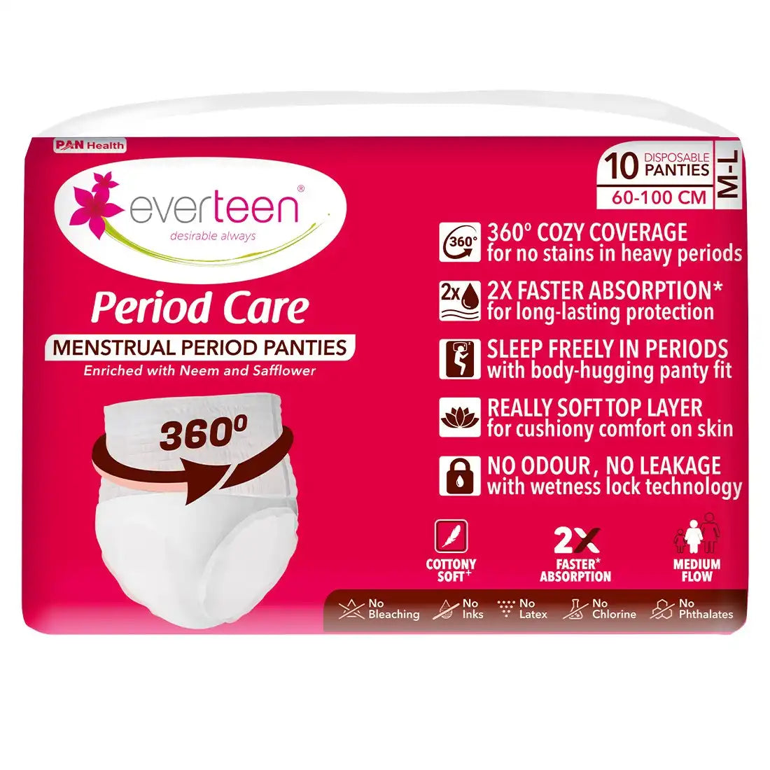 everteen Period Care Period Panties With 360° Protection, Cottony Soft, Enriched with Neem and Safflower - 10N - everteen