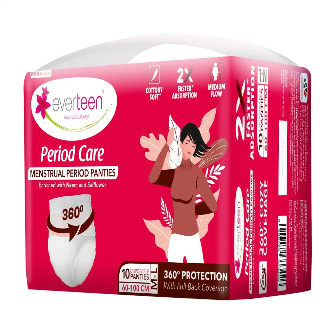 everteen Period Care Period Panties With 360° Protection, Cottony Soft, Enriched with Neem and Safflower - 10N - everteen