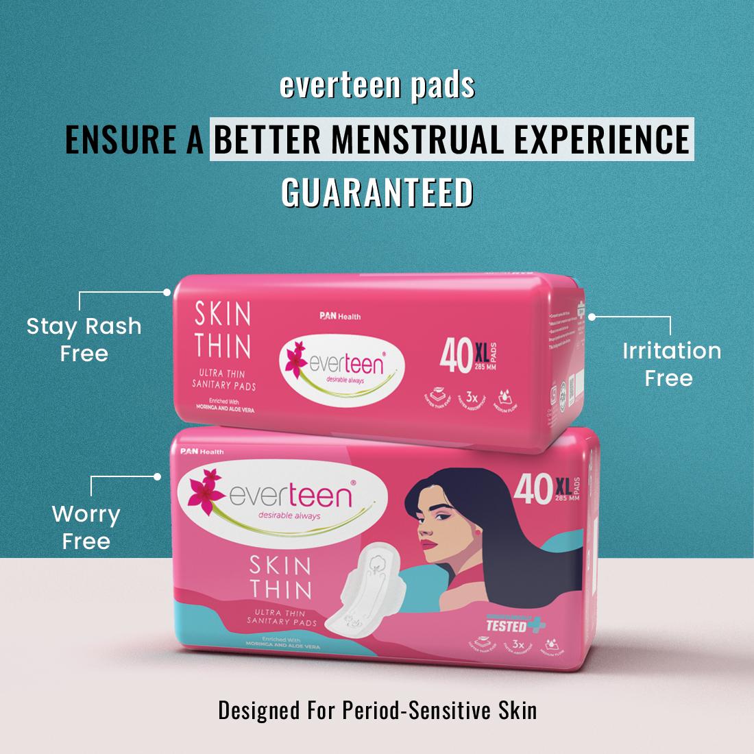 everteen SKIN THIN Ultrathin XL Sanitary Pads with Moringa & Aloe Vera (40 Pads, 285mm)