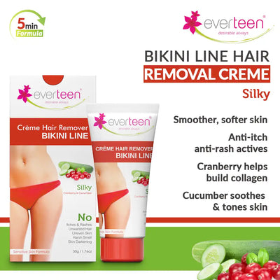 everteen SILKY Bikini Line Hair Remover Cream 50g with Cranberry and Cucumber - everteen