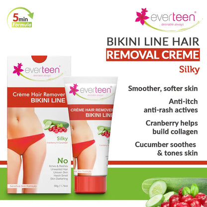 everteen SILKY Bikini Line Hair Remover Cream 50g with Cranberry and Cucumber - everteen